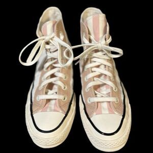 Chuck 70 Striped Terry Cloth High Top in Egret/Pink Clay/Black
